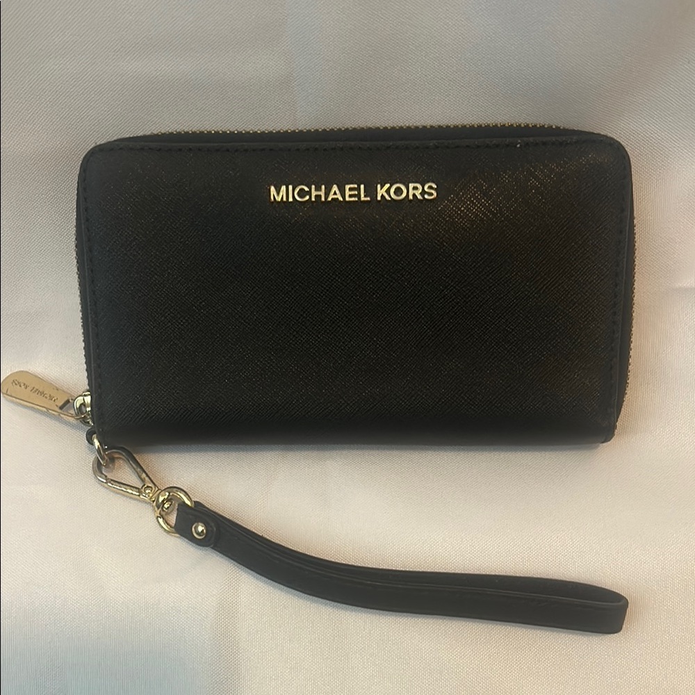 Michael Kors Black Wristlet wallet with Gold Accents